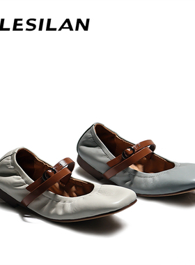 爱乐诗兰春夏新款真皮软底复古一字带浅口单鞋5C04