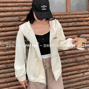 双面复合拉链连帽卫衣女秋季新款2024时尚前后字母拉链开衫外套