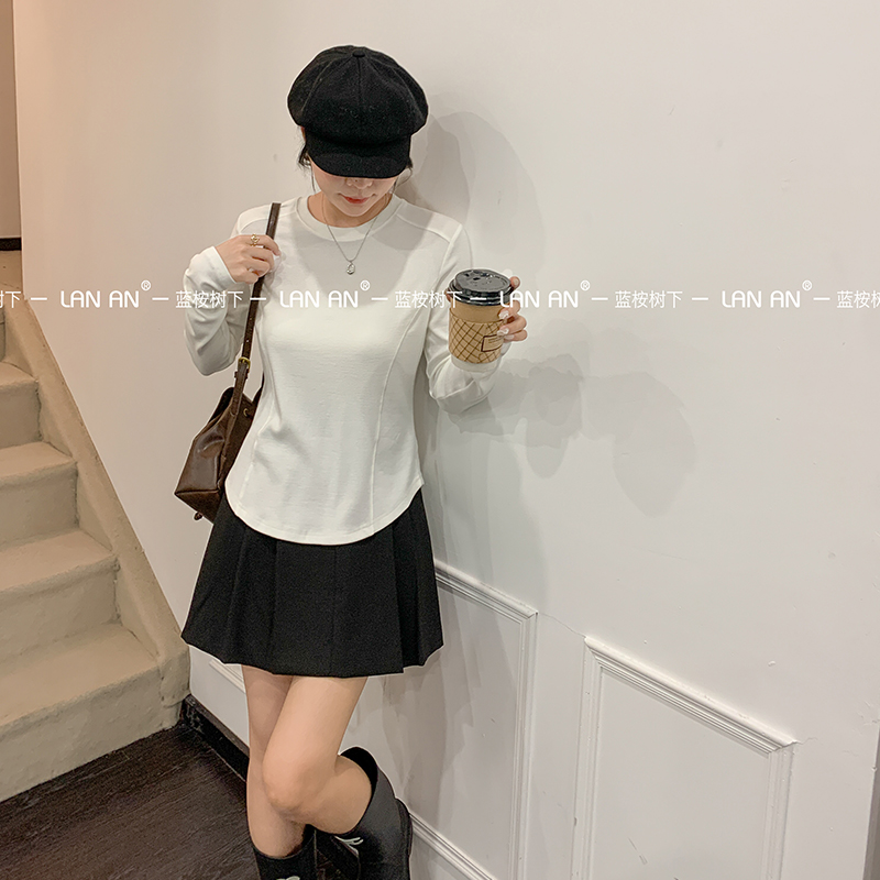 冬季打底澳斯羊绒弹性圆领长袖净版柔软下摆弧形线条修身正肩女