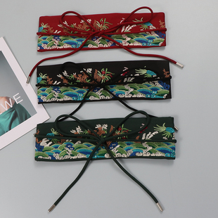 刺绣宽腰封红色女高级配连衣裙马面裙新中式文艺绑带百搭时尚配饰