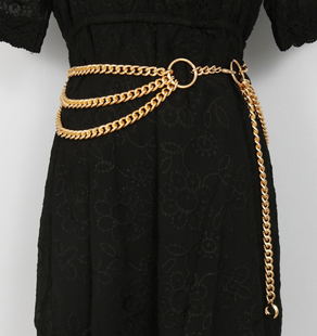 欧美性感百搭网红金色金属多链条时髦装 饰连衣裙衬衣腰链腰带女潮