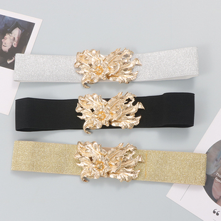 种草海边度假金色花朵扣头蜡绳弹力时髦配连衣裙腰封腰带女