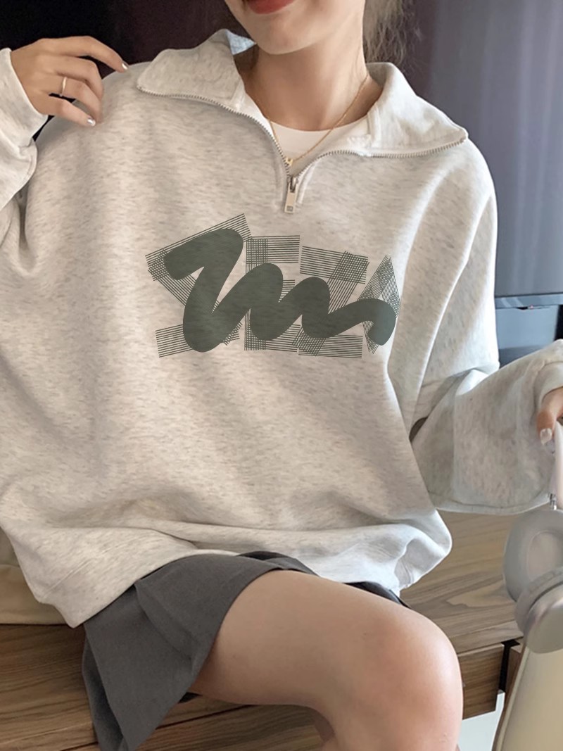 春秋薄款半拉链Polo领卫衣女纯棉