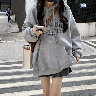 新款 oversize卫衣女冬季 宽松慵懒风ins 灰色100%纯棉春秋薄款 郡主