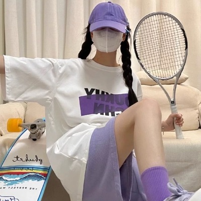 纯棉大版白色短袖t恤女大童上衣