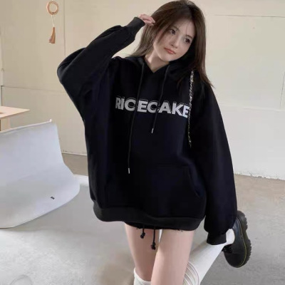 潮牌美式黑色连帽卫衣女宽松慵懒