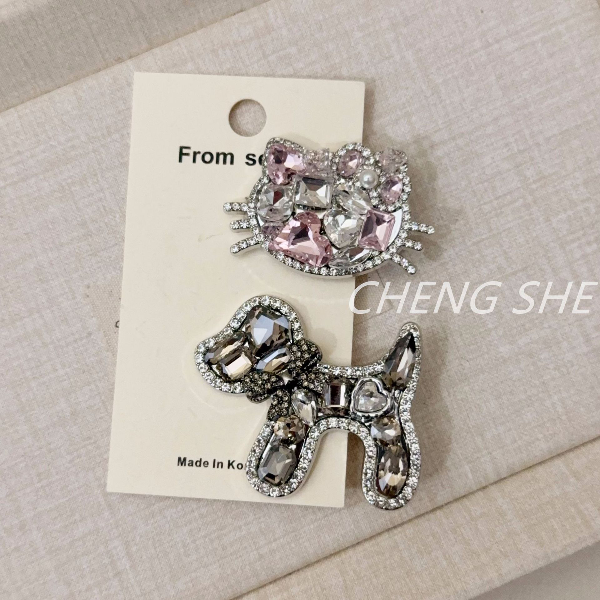 韩国精致设计感卡通可爱狗狗发夹满钻刘海夹轻奢重工侧边夹鸭嘴夹