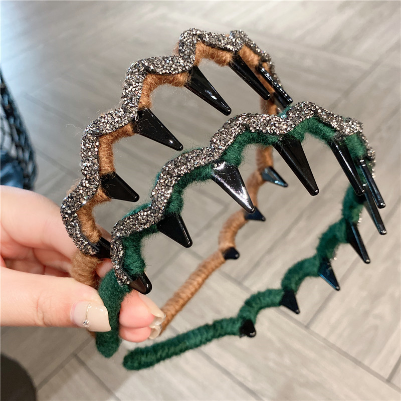 波浪水钻发箍洋气毛线缠绕头箍高颅顶防滑带齿压发发卡高级感发捆