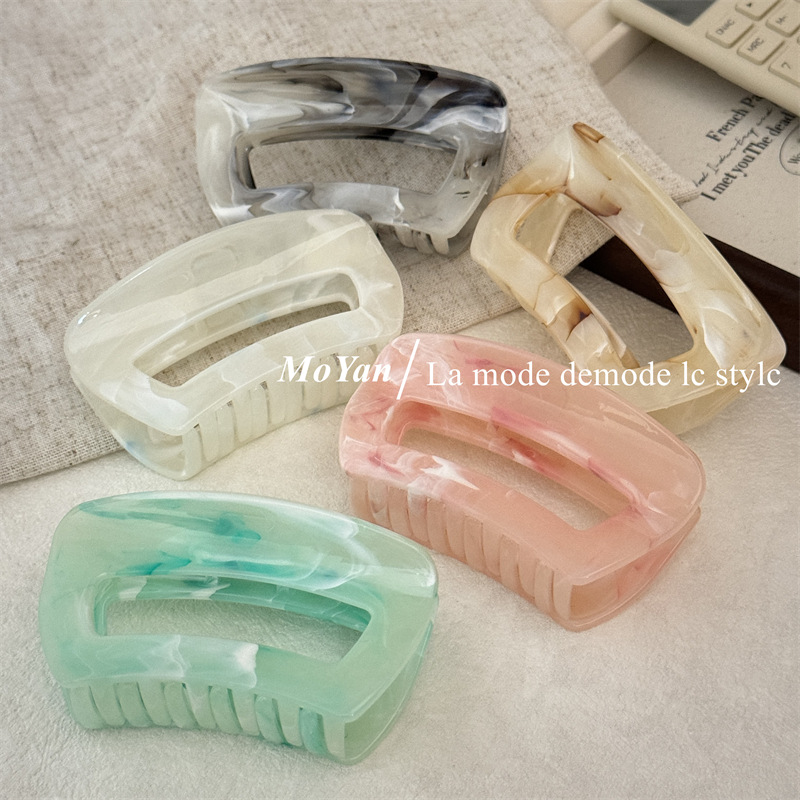 方形发夹女水墨纹抓夹高级感后脑勺盘发夹鲨鱼夹子高级感发卡头饰