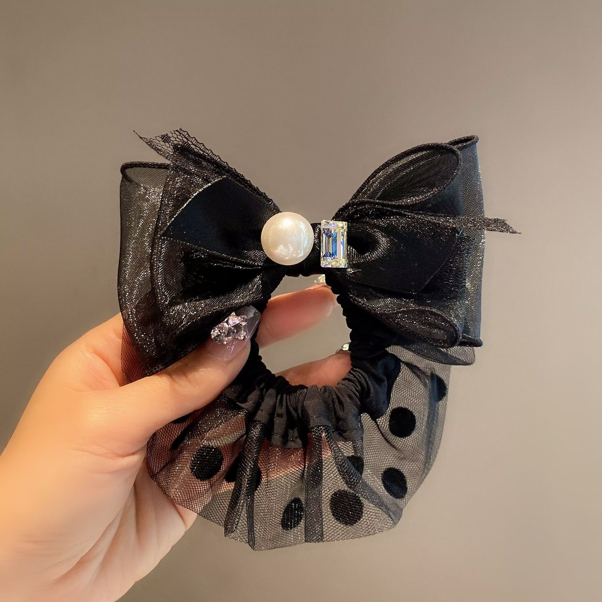 黑色波点网纱花边大肠发圈珍珠蝴蝶结头绳马尾橡皮筋皮套扎头发绳,饰品/流行首饰/时尚饰品新,发饰,淘宝优惠券,粉丝福利购,淘宝优惠卷