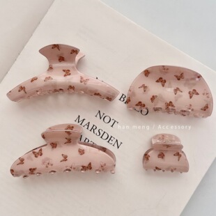 藕粉色蝴蝶发夹超级好看的抓夹漂亮独特温柔鲨鱼夹后脑勺盘发夹子
