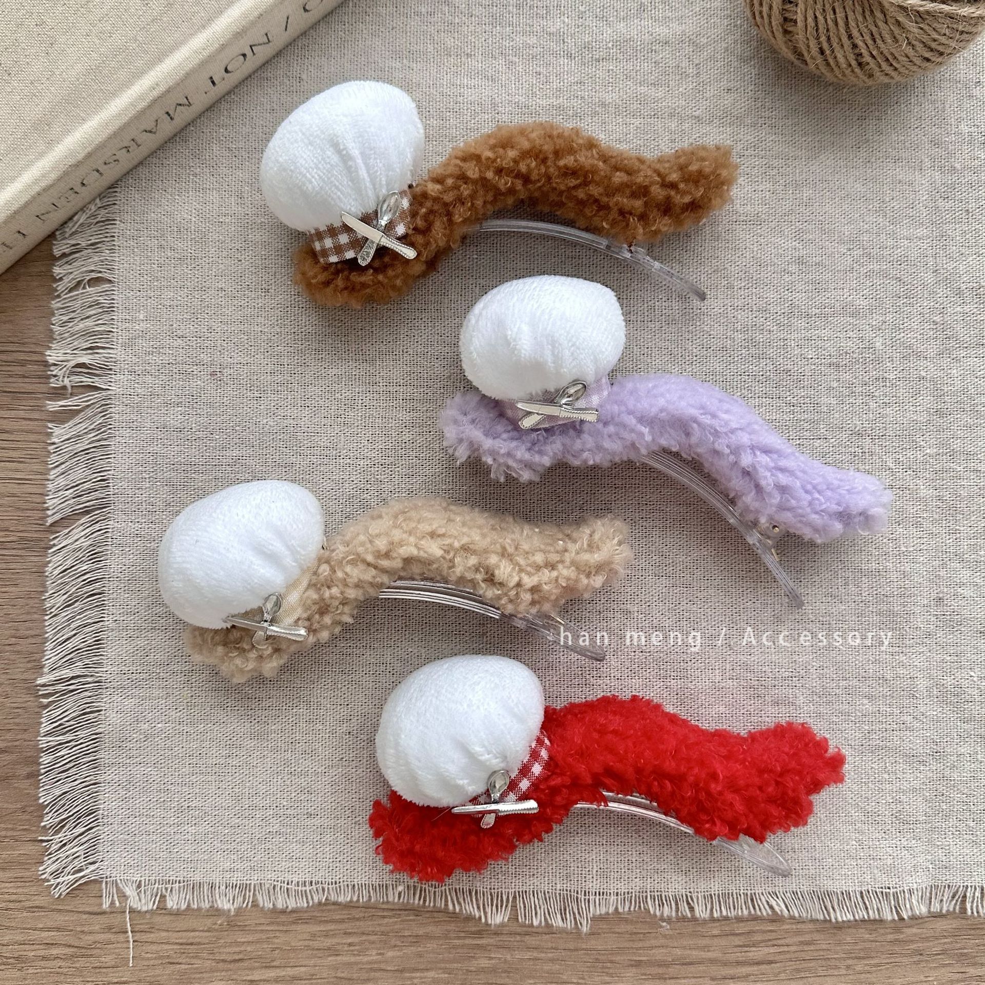 羊羔毛大号鸭嘴夹后脑勺盘发抓夹秋冬发夹一字横夹女厨师帽发卡