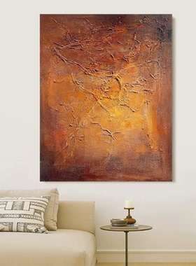 原创纯手绘油画橙色餐厅现代沙发大幅油画客厅装饰画玄关抽象挂画