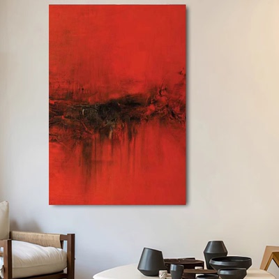 XD现代大厅手绘油画沙发酒店样板间红色抽象画关装饰画客厅卧室画