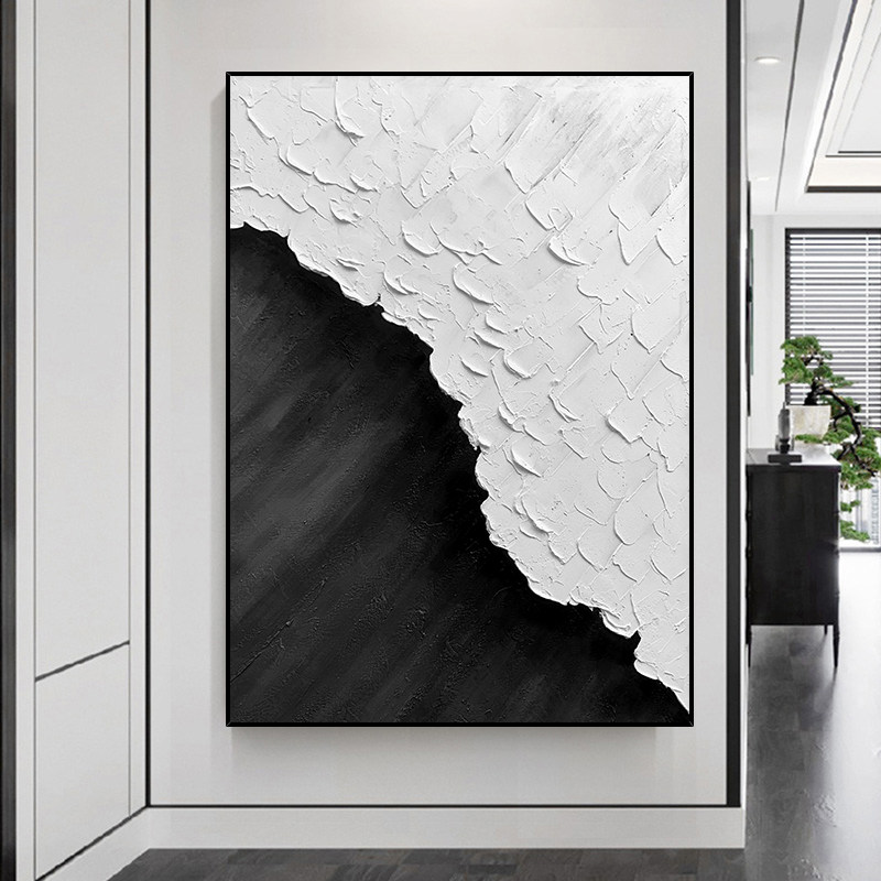 手绘油画黑白立体抽象艺术玄关背景装饰画客厅挂画沙发软装设计画