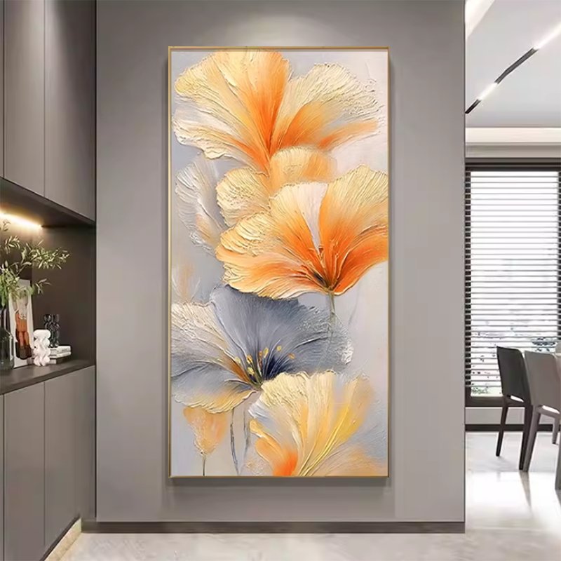 手绘油画《幻彩绽放》高级感肌理玄关装饰画简约现代走廊过道挂画