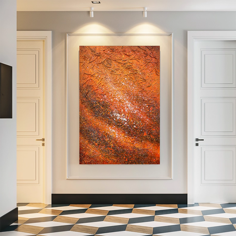 手绘油画《前程似锦》橙色沙发画肌理装饰画客厅竖版抽象简约挂画