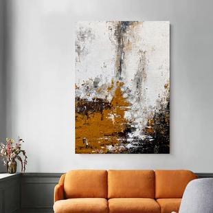 饰画 沙发装 纯手绘油画橙黄色高端肌理轻奢餐厅酒店家装 设计师推荐