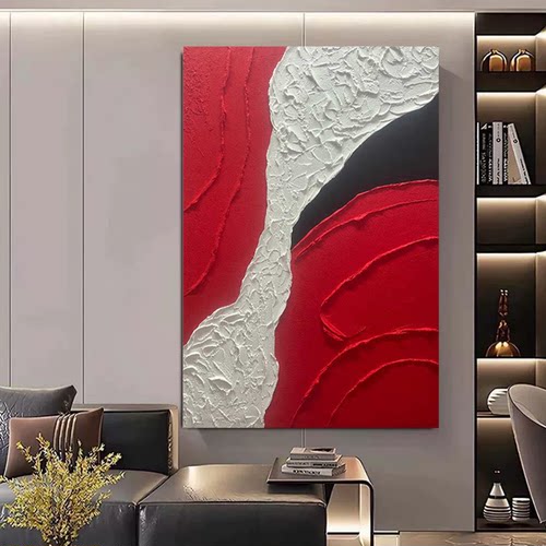 现代肌理客厅餐厅背景墙挂画手绘画红色沙发大厅装饰走廊艺术油画