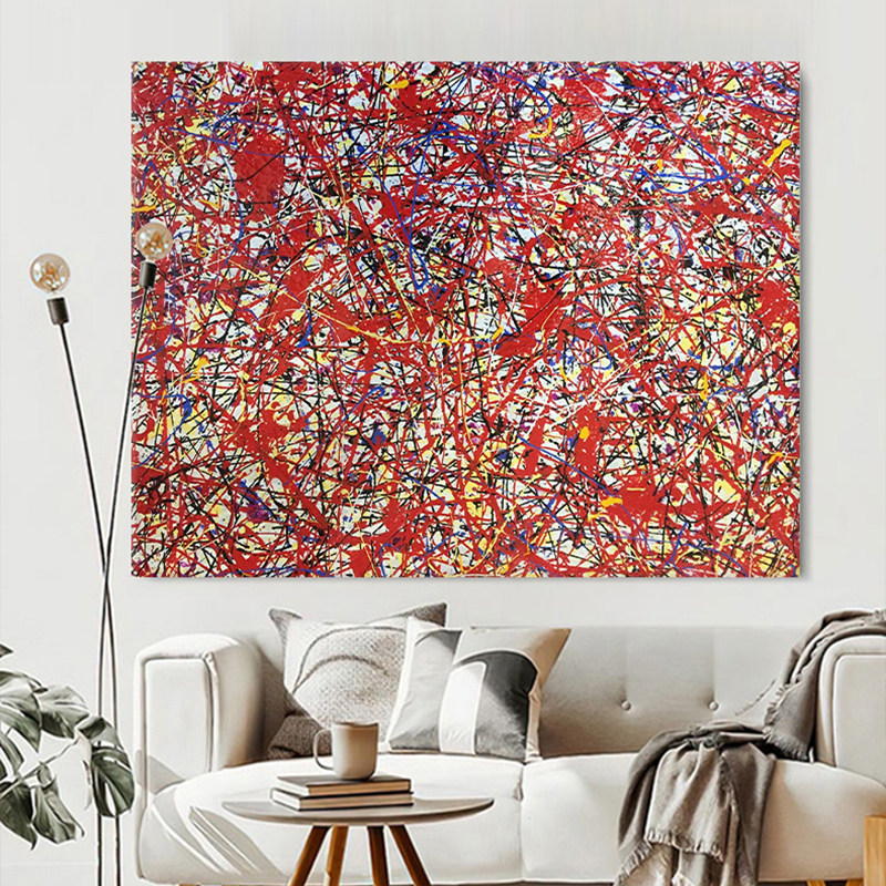 xd波洛克世界名画沙发画抽象客厅玄关手绘油画装饰画美式轻奢挂画