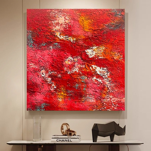 原创手绘油画正方形现代装 饰画红色客厅背景墙餐厅沙发画抽象油画