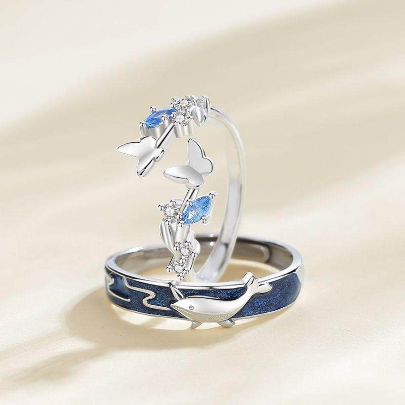 云梦蝶鲸可调节戒指一对情侣款男戒女戒小众设计高级感生日礼物