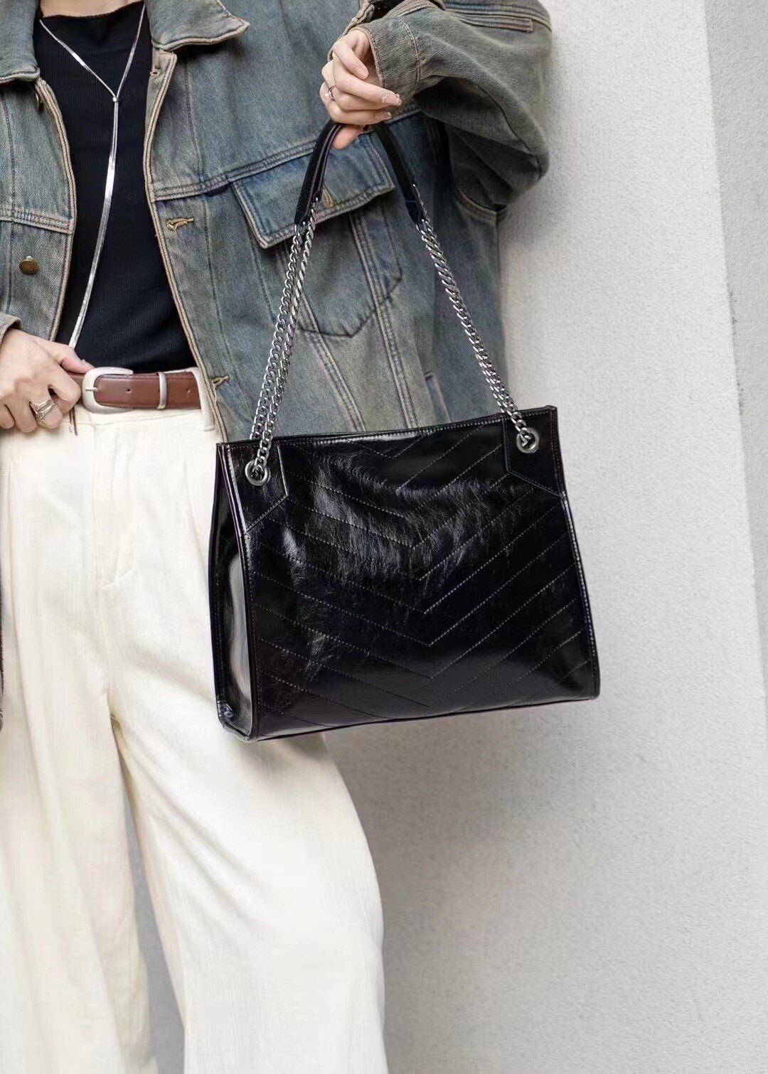 杨树林同款小香风链条包头层牛皮