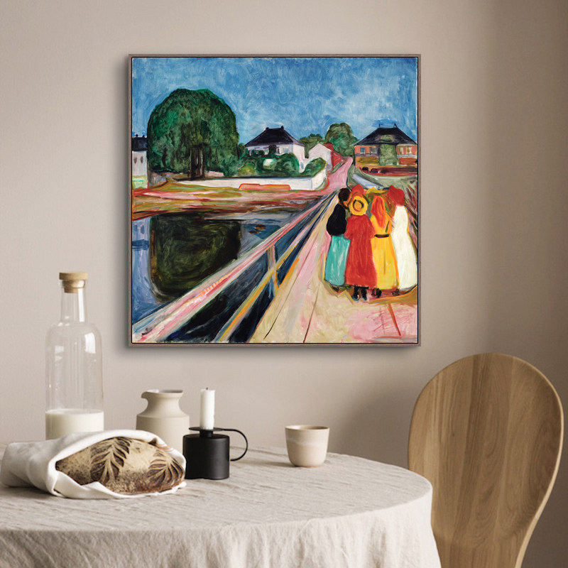 爱德华蒙克edvard munch桥上少女轻奢油画装饰画客厅艺术小众挂画