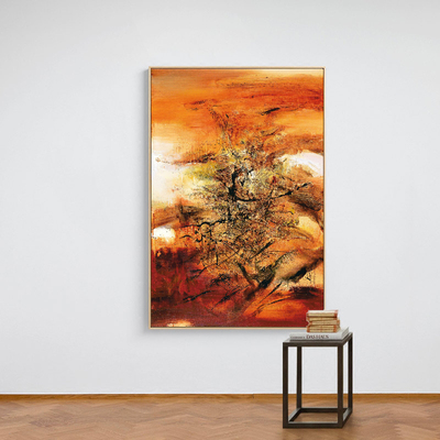 赵无极现代抽象装饰画样板房壁画过道玄关走廊竖版挂画