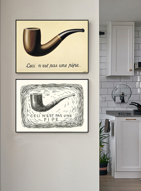 马格里特装饰画利特超现实戴黑帽的男人烟斗Magritte玛格丽特挂画