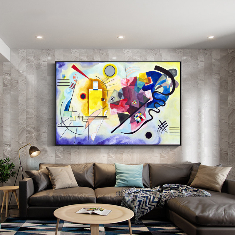 康丁斯基红黄蓝客厅抽象装饰画名画大幅办公室艺术画线条色块油画