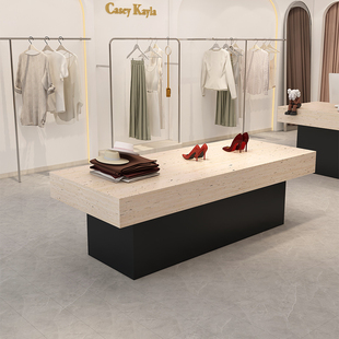 服装店中岛桌女装店中间展示台洞石纹中岛柜陈列鞋子包包展示桌子
