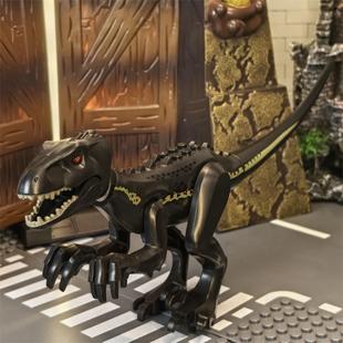 侏罗纪恐龙玩具大号黑色暴虐龙人仔霸王龙 拼装拼图益智模型积木