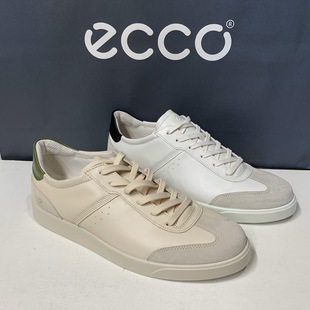 521434街头轻巧 休闲板鞋 ECCO爱步男鞋 百搭真皮透气圆头小白鞋