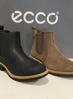 Ecco爱步女鞋秋冬防水切尔西靴牛皮短筒休闲百搭平底马丁靴202103