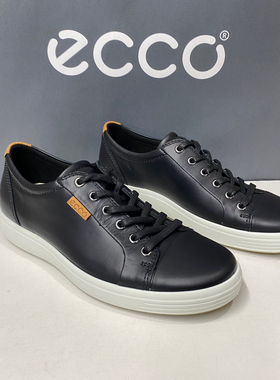 ECCO爱步男鞋真皮防滑平底休闲板鞋舒适系带低帮鞋430004柔酷7