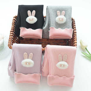 儿童外穿加厚拉绒裤 纯棉女孩加绒磨毛秋冬季 子 春秋薄款 女童打底裤