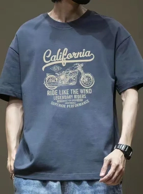 纯棉短袖T恤男夏季印花简约休闲圆领短袖衫宽松大码舒适打底上衣T