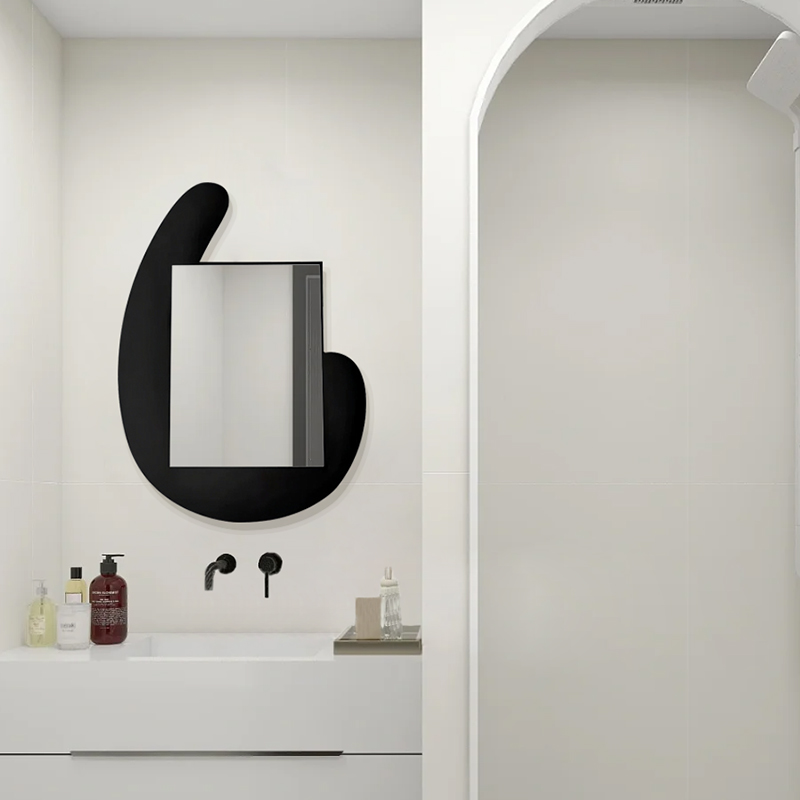 法式不规则黑色化妆镜家用卫生间洗手台壁挂浴室镜客厅艺术装饰镜