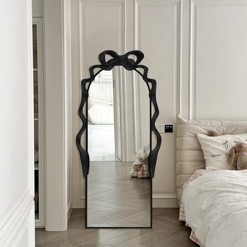 全身镜卧室壁挂高级感穿衣镜蝴蝶结雕花客厅装饰镜子落地靠墙镜子