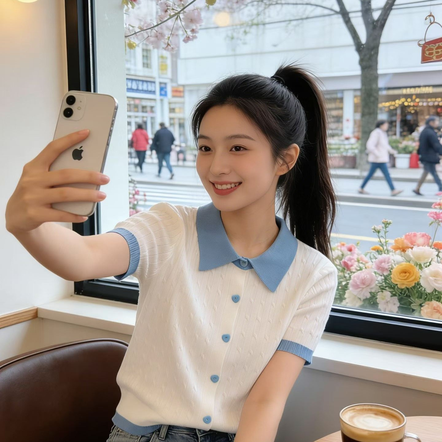 时尚上衣2026年夏季新款百搭洋气翻领拼色麻花针织衫短袖开衫简约