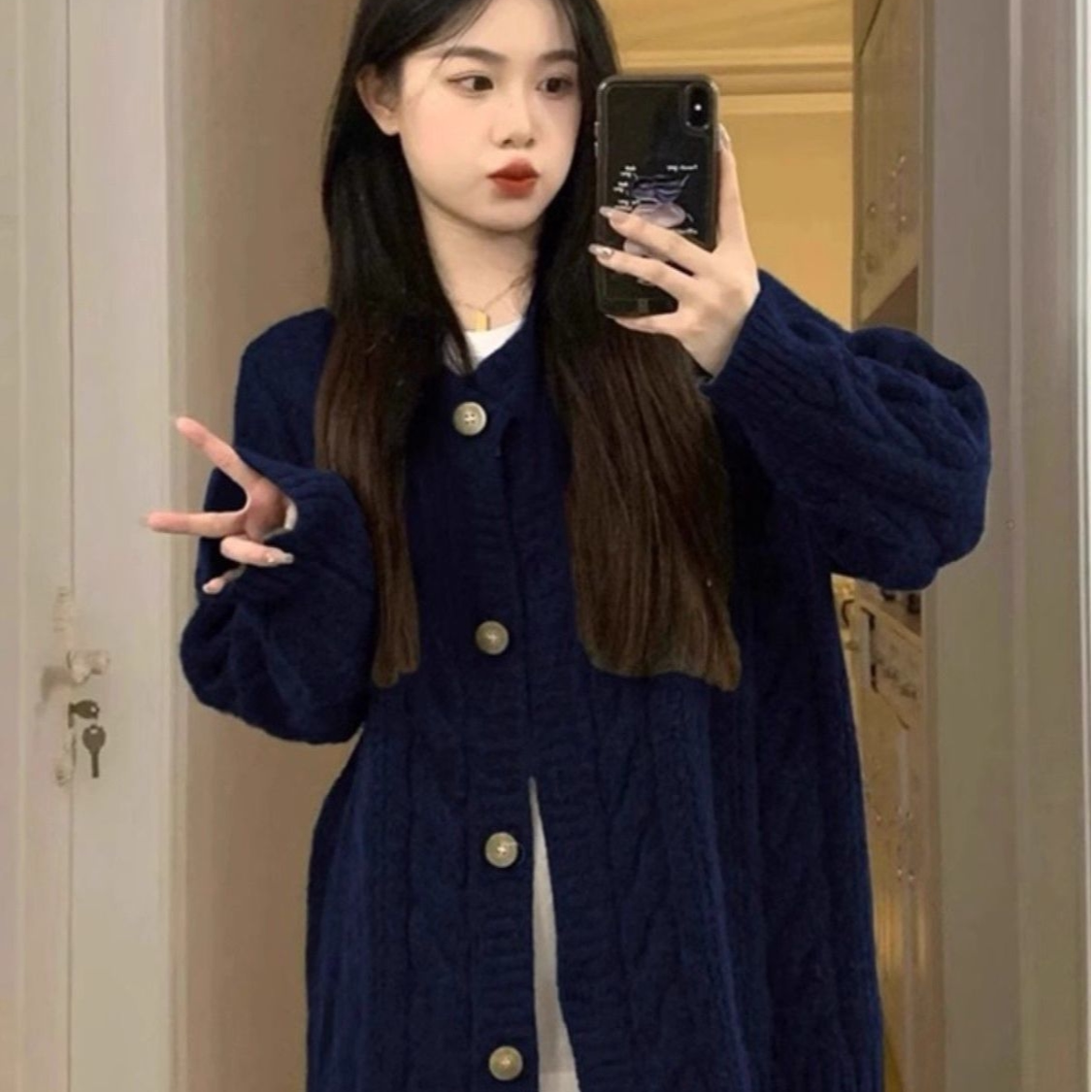 韩系慵懒风毛衣女款2026年新款春季外穿高级感深灰色针织开衫外套