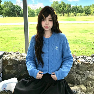 美式复古开衫外穿毛衣女春季宽松外套显瘦松弛感原宿风休闲针织衫