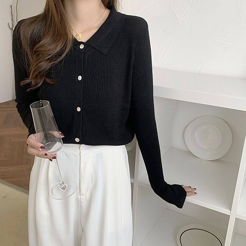 2026年春季薄款针织衫女显瘦修身长袖上衣翻领单排扣韩版开衫内搭,女装/女士精品,毛针织衫,淘宝优惠券,粉丝福利购,淘宝优惠卷