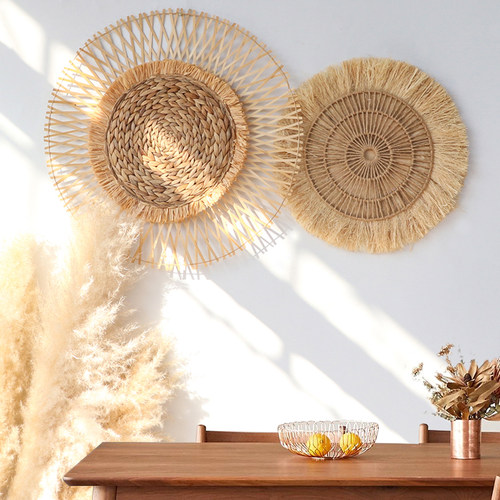 东南亚风竹编草编挂饰民宿酒店玄关壁饰客厅店铺墙壁挂饰装饰品