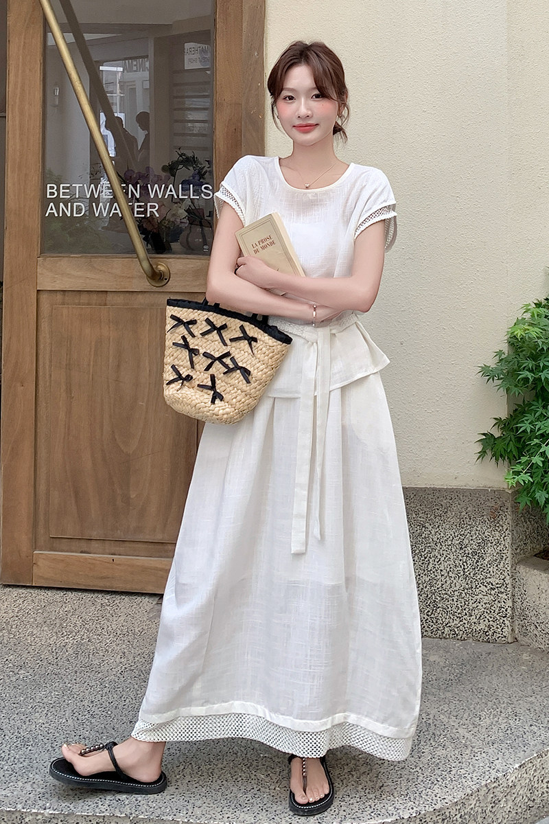 冷淡系白色套装裙女2025夏新款法式轻熟气质半身裙收腰显瘦两件套,女装套装/套裙,浙宝099