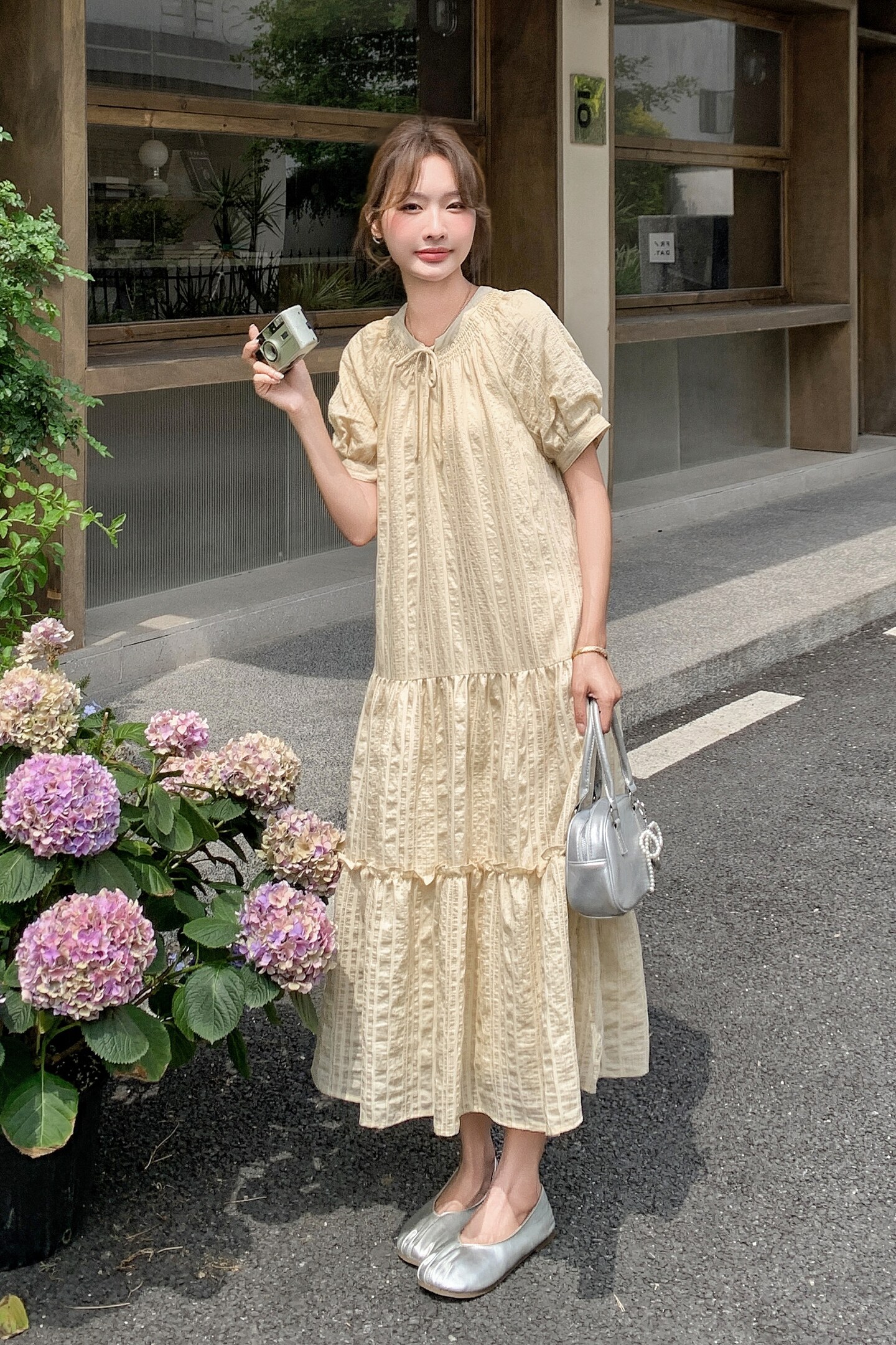黄色韩版宽松大摆型长裙夏季新款荷叶边气质显瘦连衣裙女海边度假,女装连衣裙,浙宝099