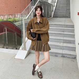 麂皮绒外套女2025春季新款美拉德复古设计感炸街休闲工装夹克上衣图片
