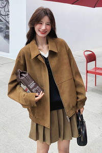 麂皮绒外套女2025春季新款美拉德复古设计感炸街休闲工装夹克上衣图片