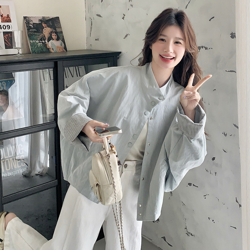 休闲气质浅蓝色短外套女春秋2025新款独特超好看独特漂亮超火上衣,女装短外套,浙宝099